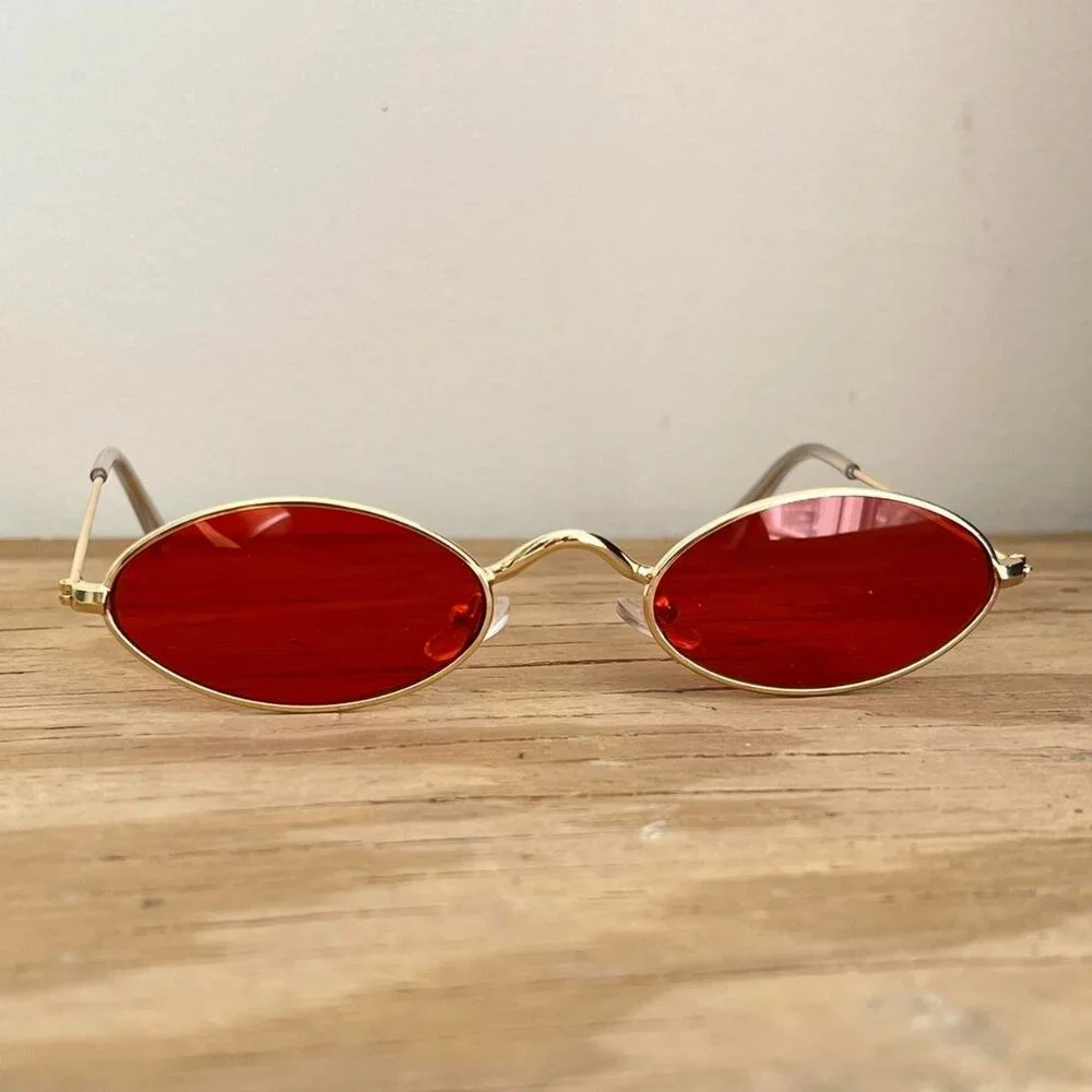 slim classy red gold trim sunglasses